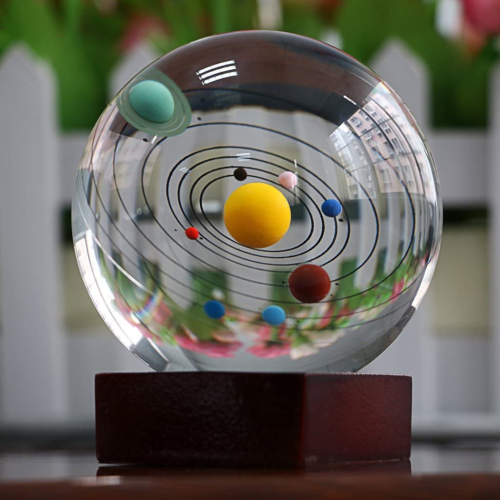 Solar System Crystal Ball with Wood Stand