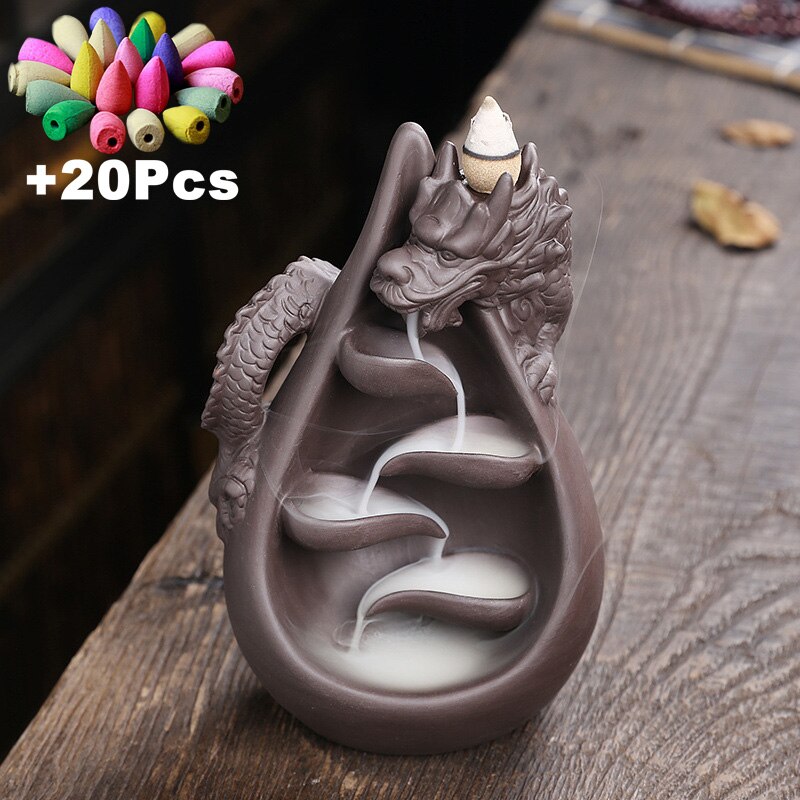 Relief Dragon Incense Burner With 20 Cones