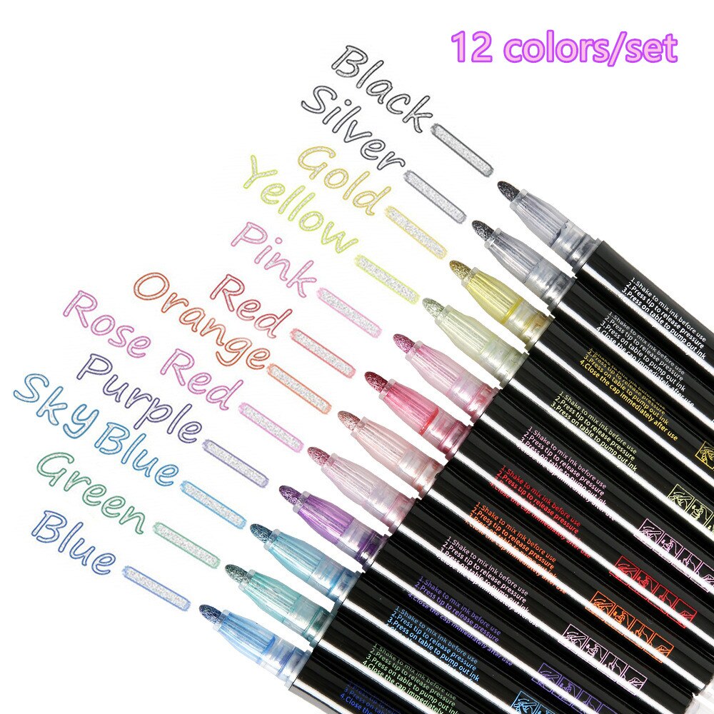 Double Line Contour Color Pen 12pcs/Set