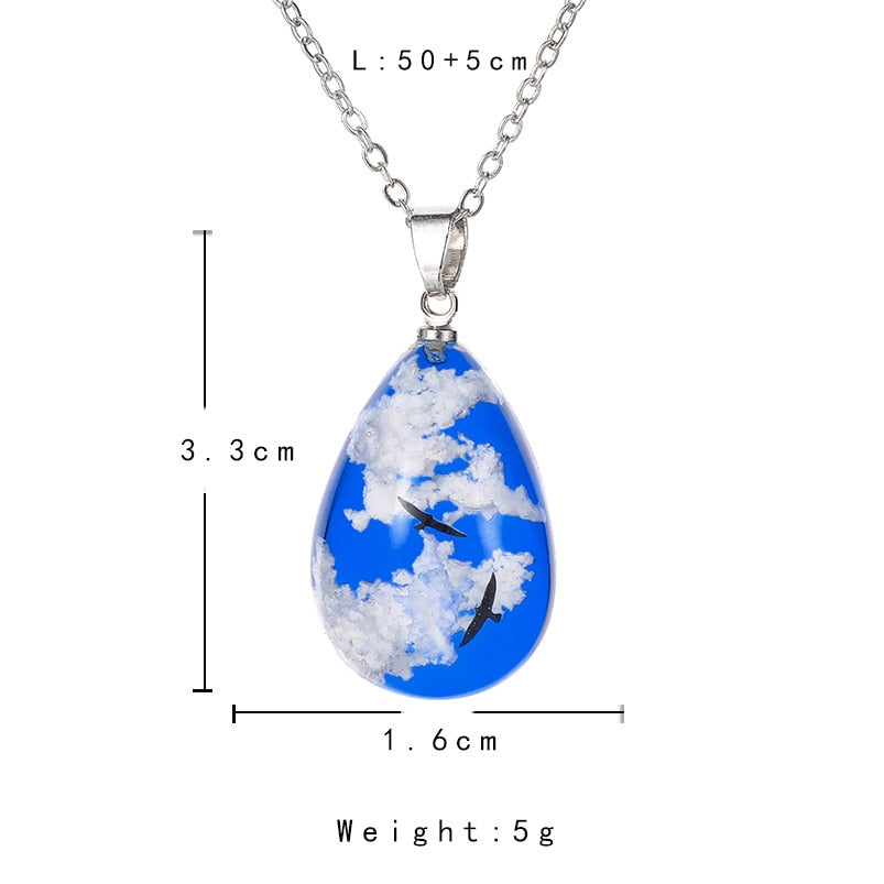 Blue Sky White Clouds Eagle Pattern Clear Resin Women Man Pendant