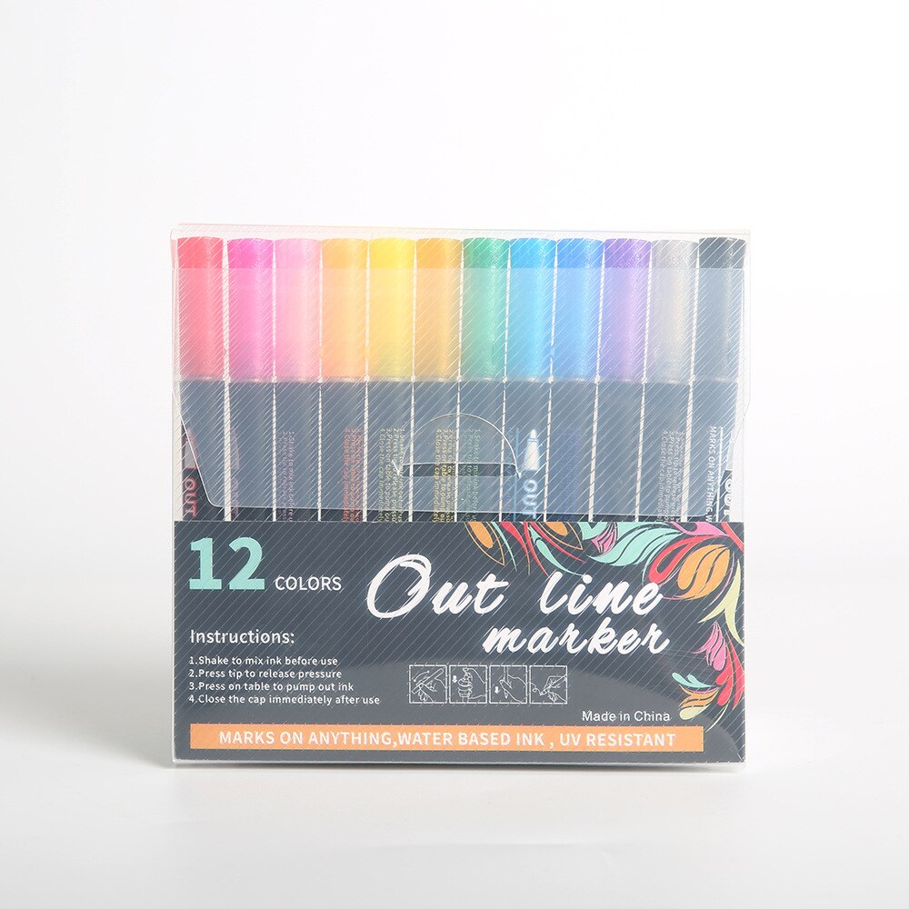 Double Line Contour Color Pen 12pcs/Set