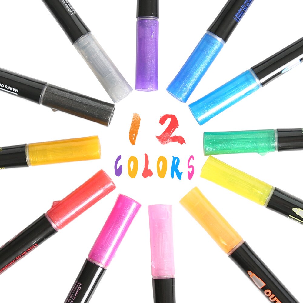 Double Line Contour Color Pen 12pcs/Set