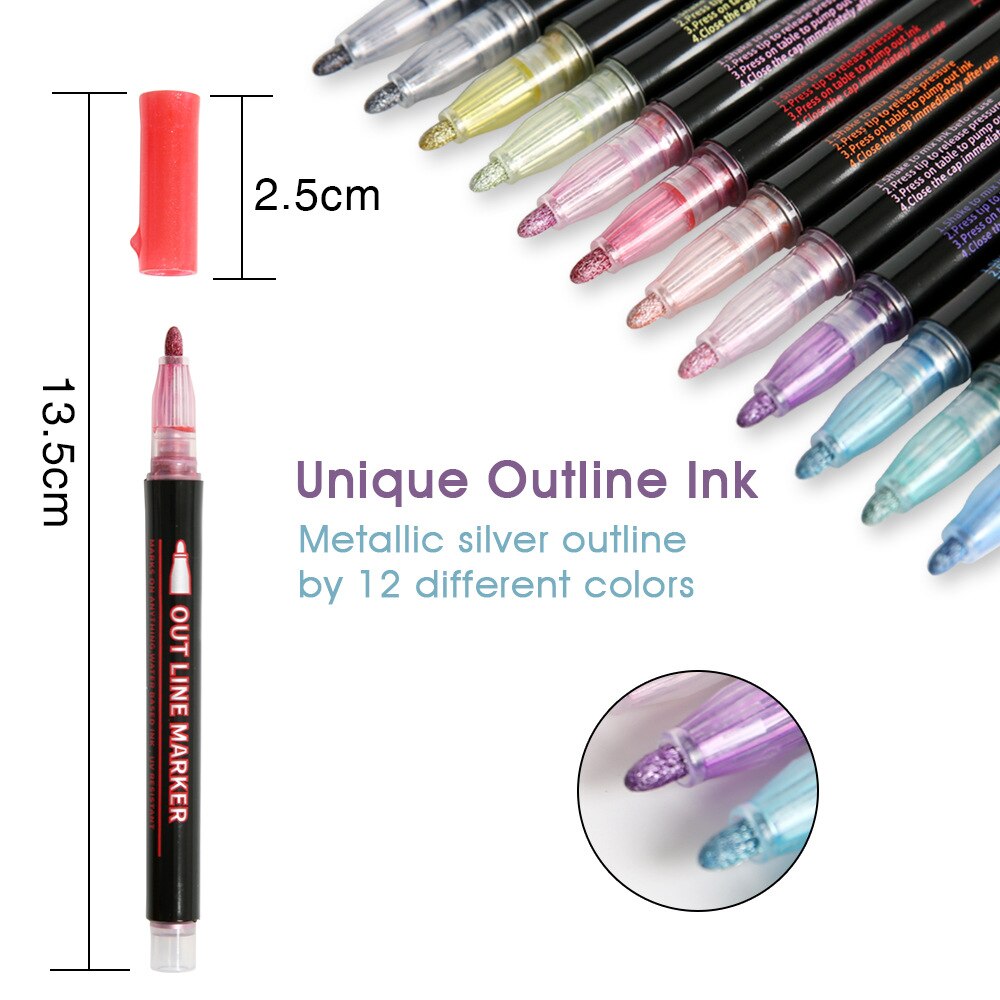 Double Line Contour Color Pen 12pcs/Set