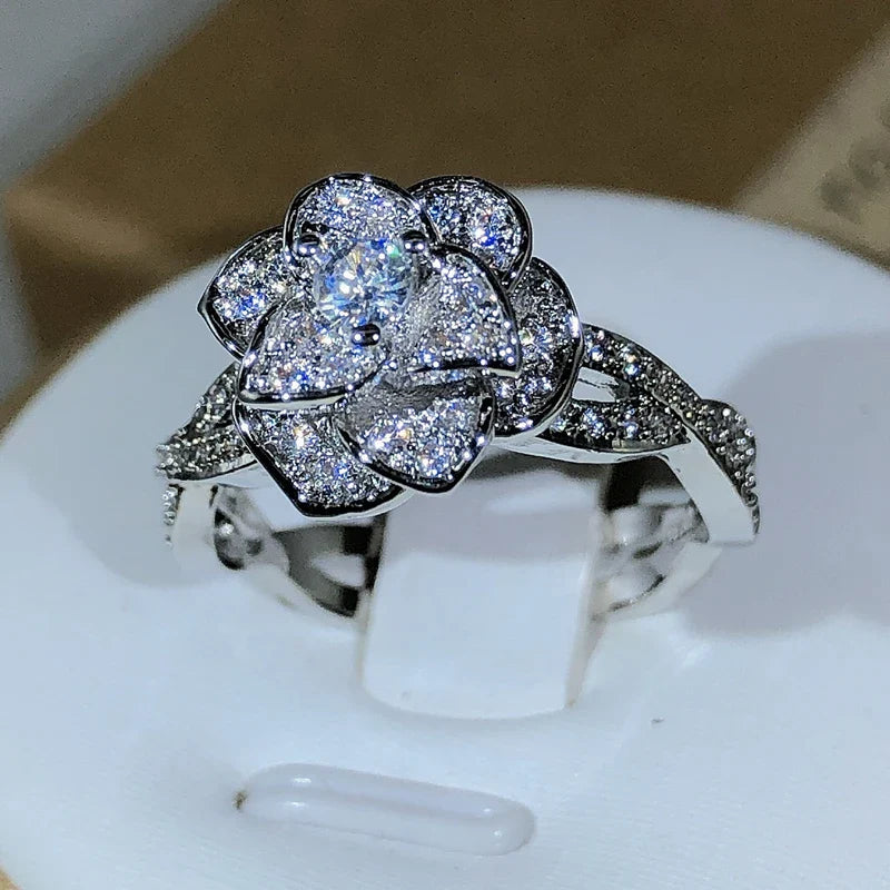 Rose Flower Diamon Ring Zircon