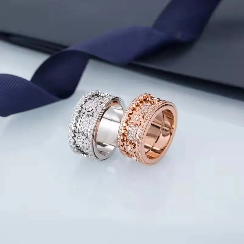 Punk Turn Gear Ring Luxury Rose Gold Silver