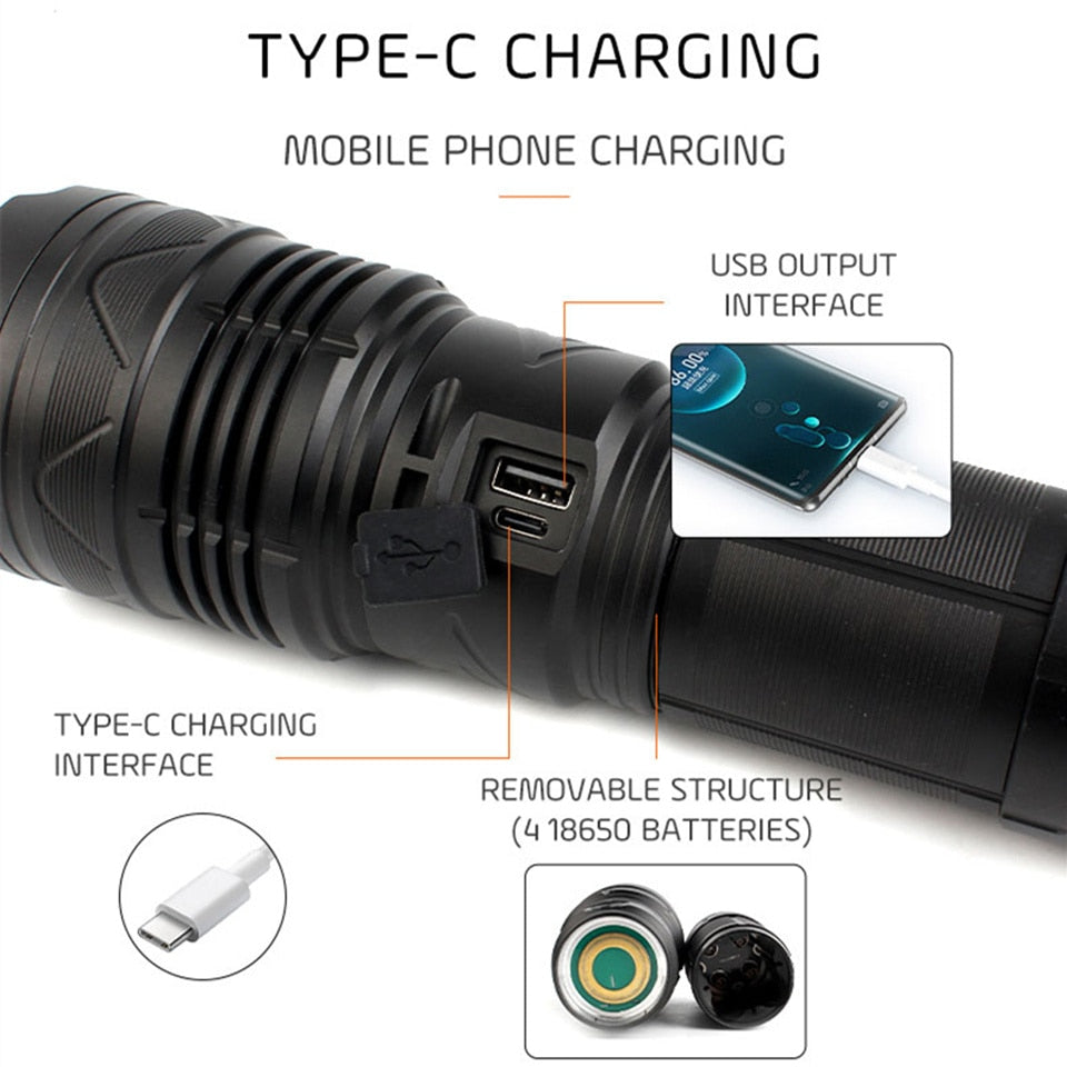 Explosive Brightness Super Bright Tactical Flashlight 100W GT60 Long Range