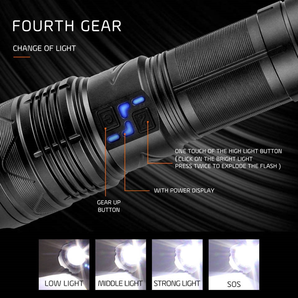 Explosive Brightness Super Bright Tactical Flashlight 100W GT60 Long Range