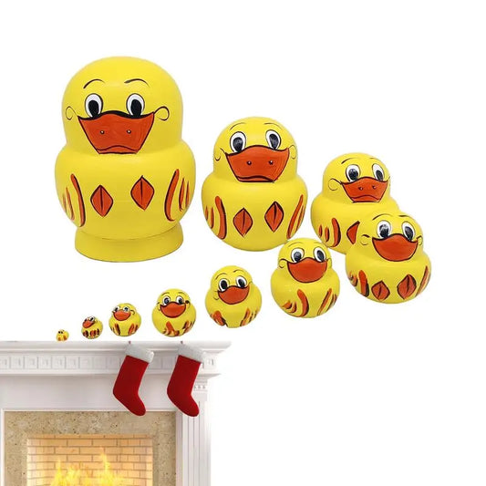 10pcs Stacking Dolls Handmade DIY Paint Yellow Duck