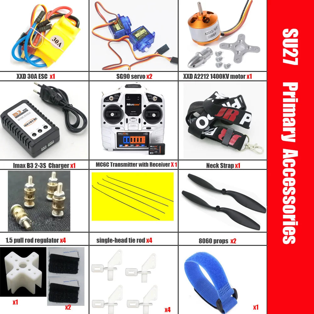 Fixed Wing Model Su27 RC Airplane With Microzone, MC6C Transmitter,Receiver, Structure Parts For DIY RC Aircraft