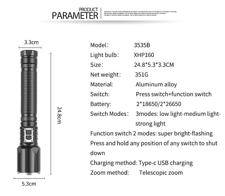 Powerful Zoomable Torch Rechargeable Flashlights Waterproof