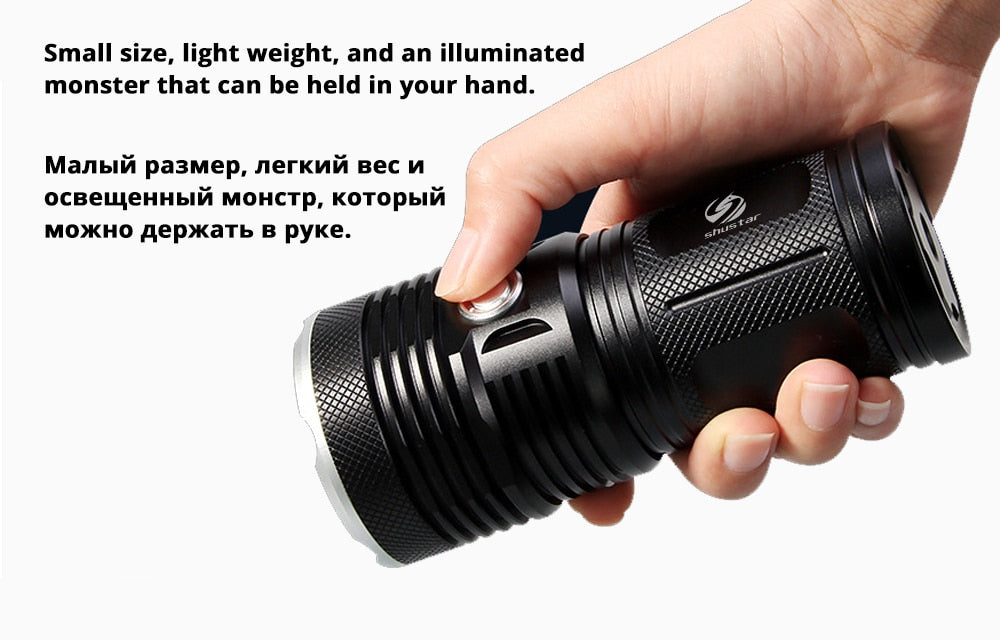 Powerful LED Flashlight with 18 x T6 LED Lamp bead waterproof searchlight