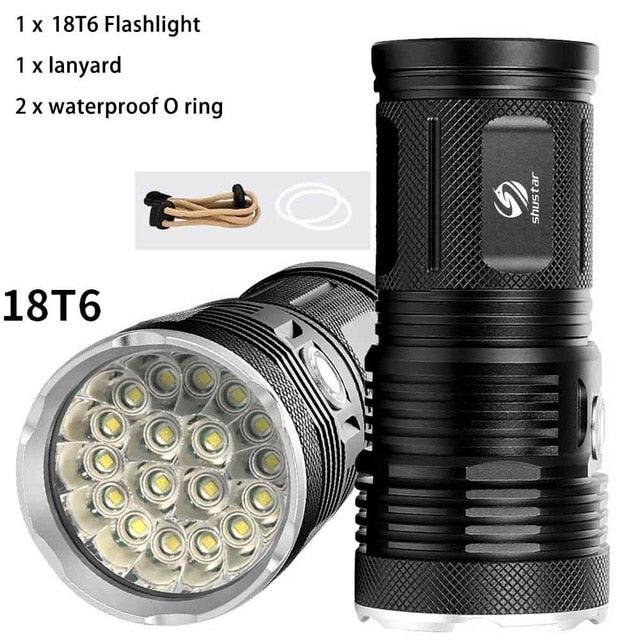 Powerful LED Flashlight with 18 x T6 LED Lamp bead waterproof searchlight