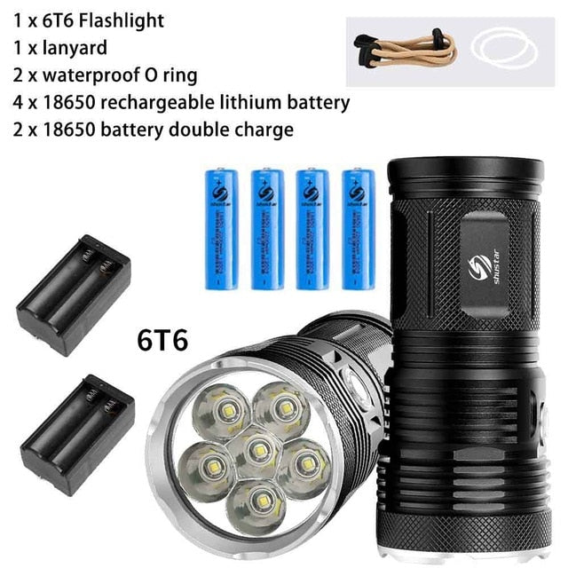 Powerful LED Flashlight with 18 x T6 LED Lamp bead waterproof searchlight