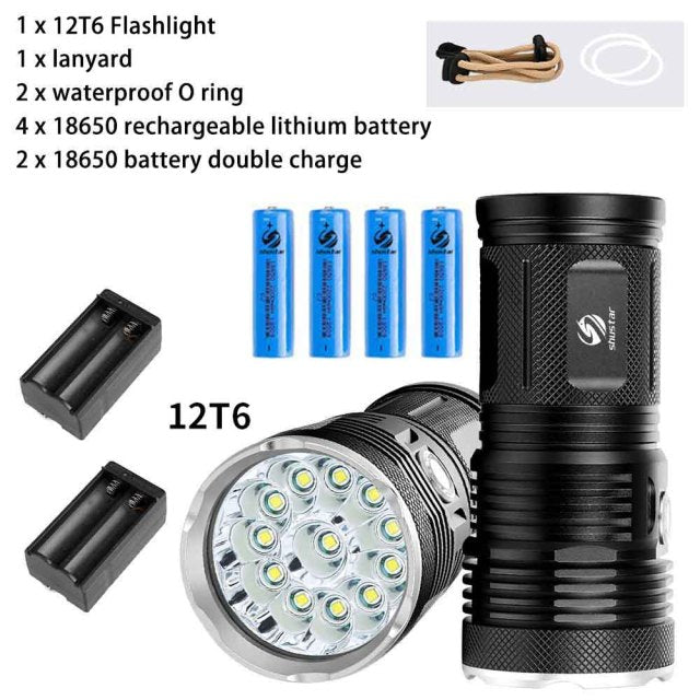 Powerful LED Flashlight with 18 x T6 LED Lamp bead waterproof searchlight