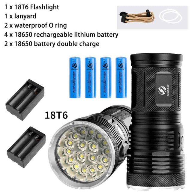 Powerful LED Flashlight with 18 x T6 LED Lamp bead waterproof searchlight