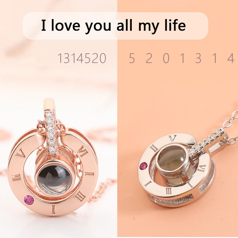 Rose Gold 100 Languages I Love You Projection Pendant Necklace