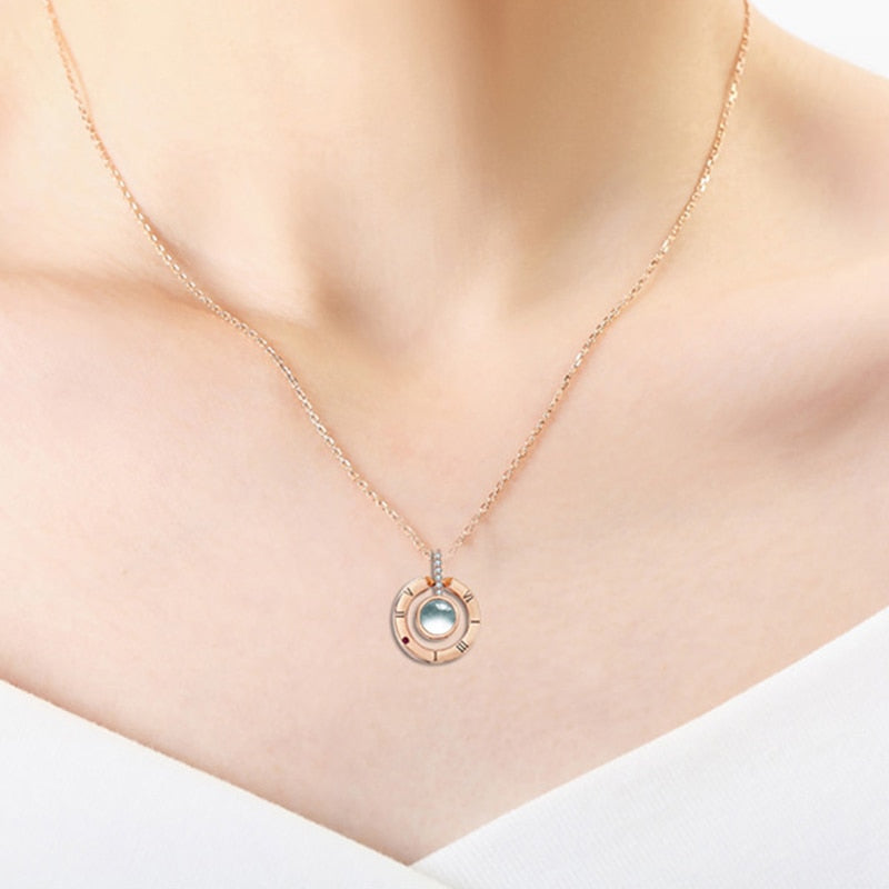 Rose Gold 100 Languages I Love You Projection Pendant Necklace