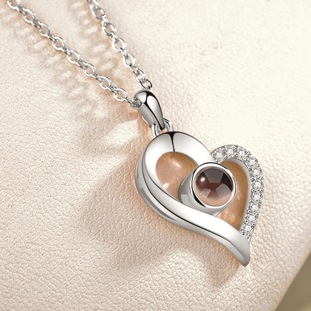 Rose Gold 100 Languages I Love You Projection Pendant Necklace