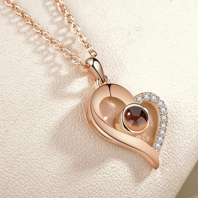 Rose Gold 100 Languages I Love You Projection Pendant Necklace