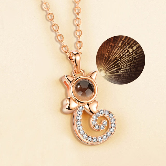 Rose Gold 100 Languages I Love You Projection Pendant Necklace