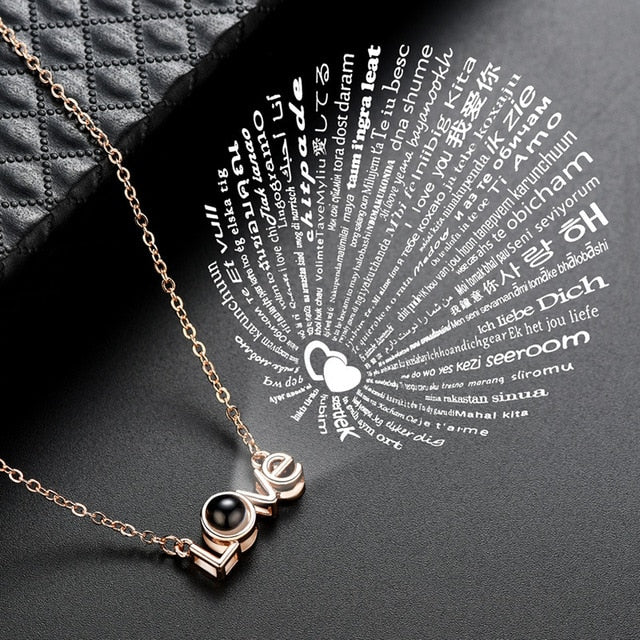 Rose Gold 100 Languages I Love You Projection Pendant Necklace