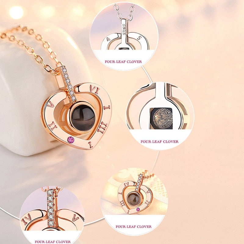 Rose Gold 100 Languages I Love You Projection Pendant Necklace