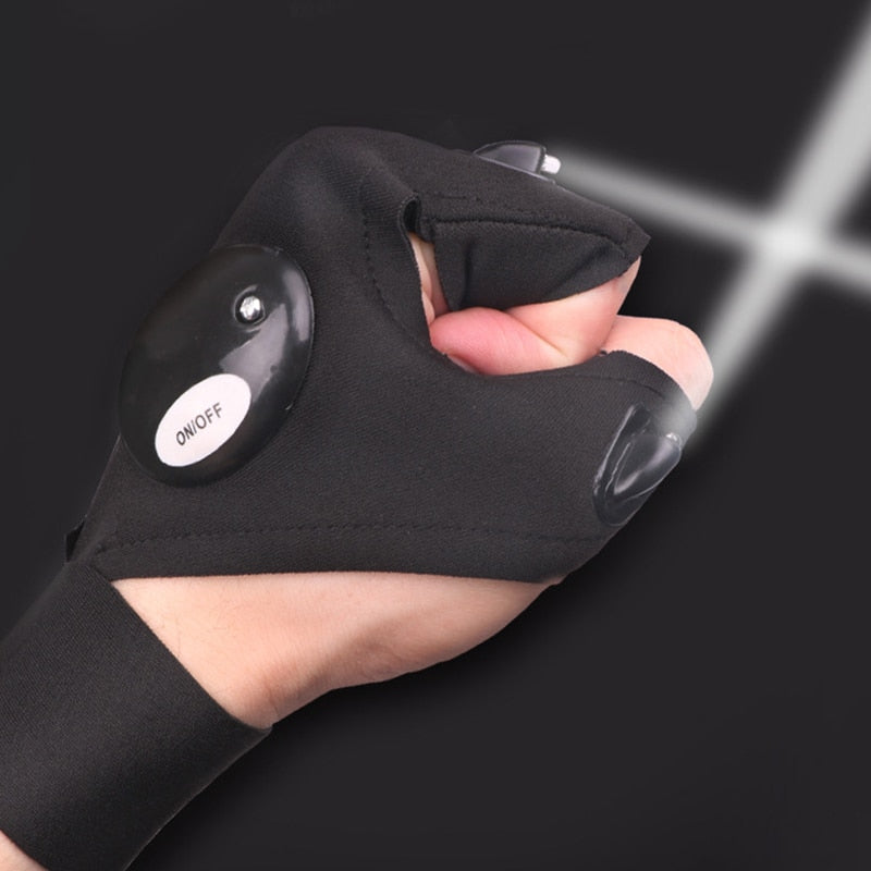 Outdoor Fishing Magic Strap Fingerless Gloves LED Waterproof