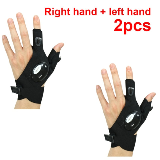 Outdoor Fishing Magic Strap Fingerless Gloves LED Waterproof