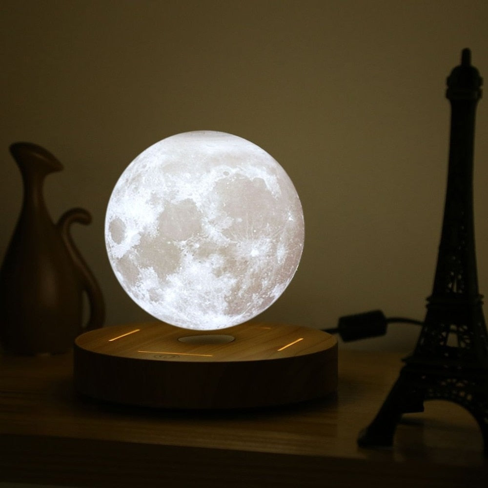 Magnetic Levitating 3D Wooden Base Moon Lamp