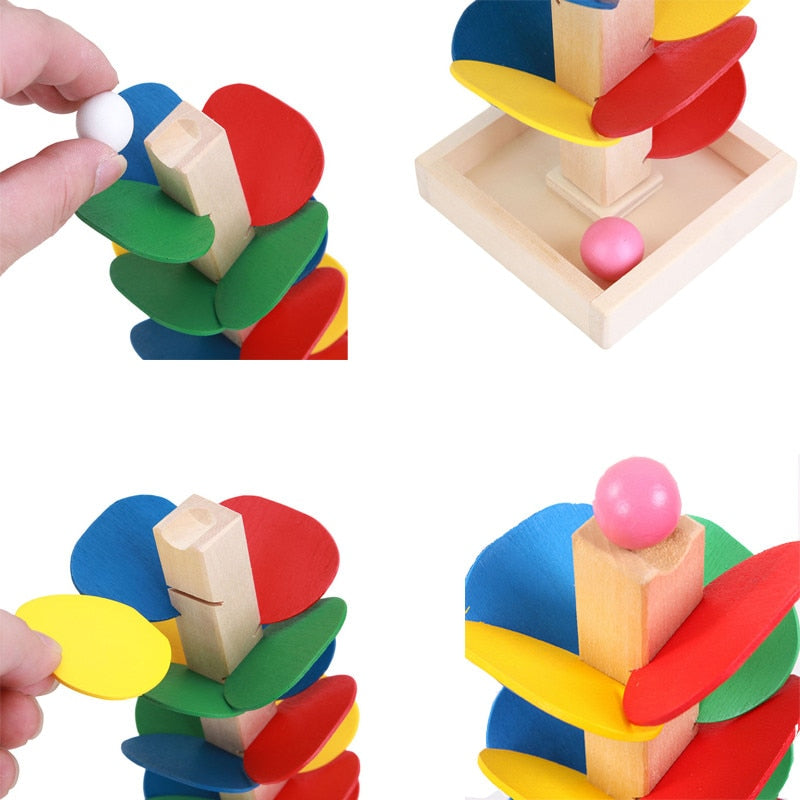 Montessori Educational toy Blocks Wooden Tree Marble Ball Run