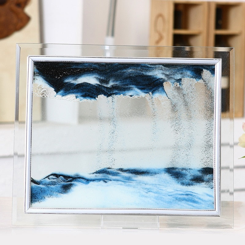 3D Deep Sea Moving Sand Art Picture Round Glass Frame