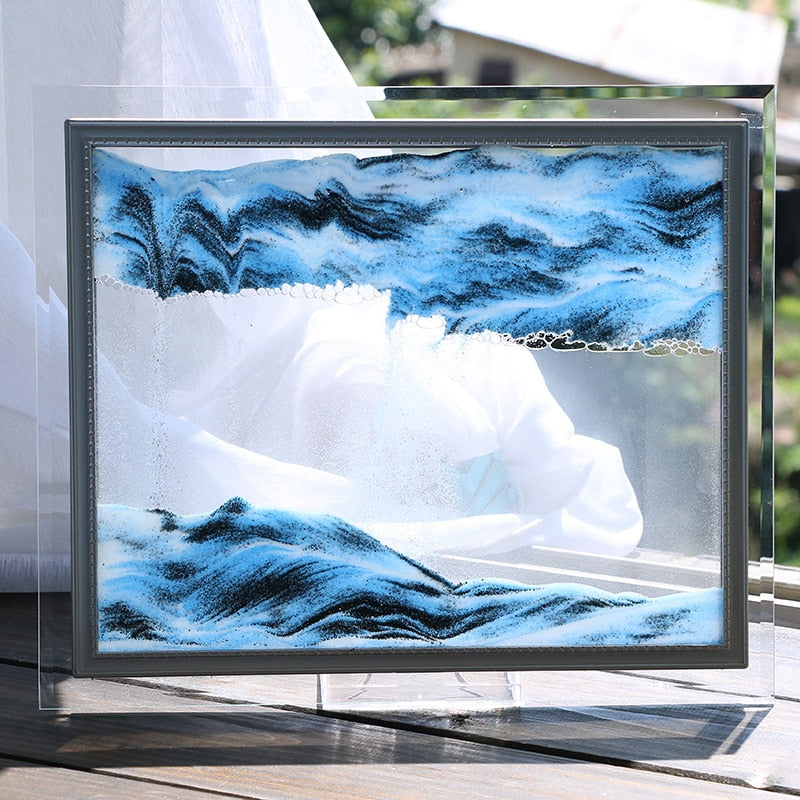 3D Deep Sea Moving Sand Art Picture Round Glass Frame