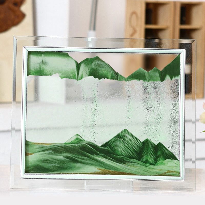 3D Deep Sea Moving Sand Art Picture Round Glass Frame