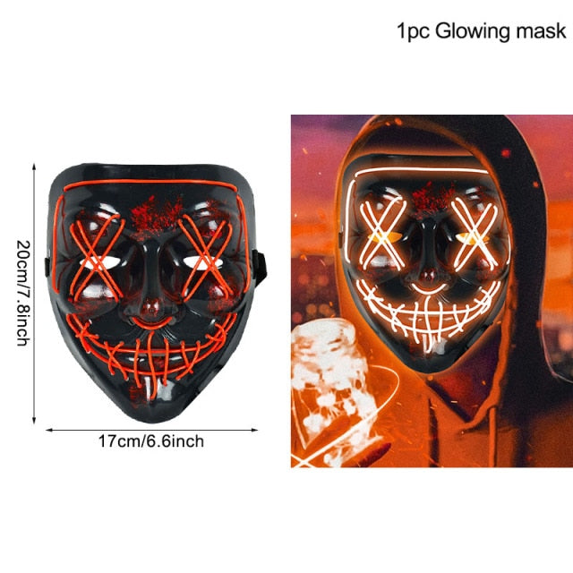 LED Halloween Mask Luminous Glow In The Dark