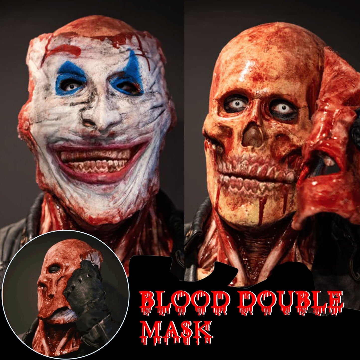 Bloody Horror Skull Head Halloween Double-Layer Ripped Mask