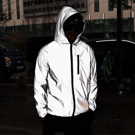 Reflective Jacket Men Woman Hip Hop Punk  Loose Hooded Cool Evening