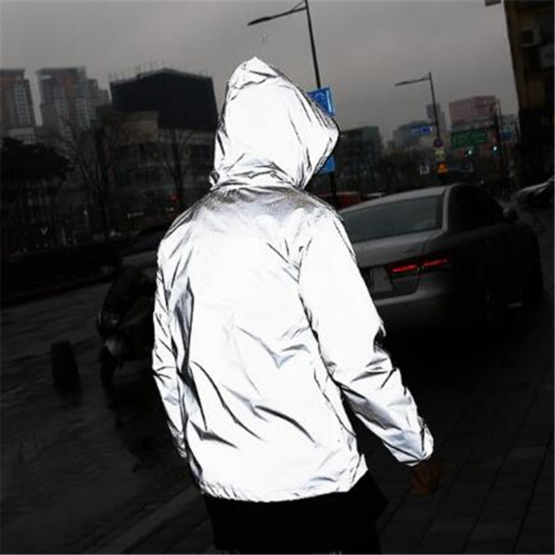 Reflective Jacket Men Woman Hip Hop Punk  Loose Hooded Cool Evening