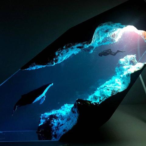 Diver and Humpback Whale Deep Sea Epoxy Resin Lamp