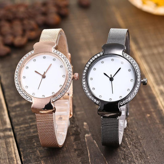 Stainless Steel Band Marble Hours Watch For Women's