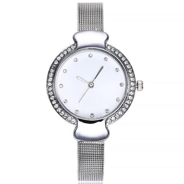 Stainless Steel Band Marble Hours Watch For Women's